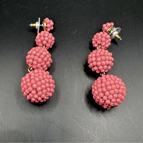 J Crew Beaded 3 Ball Dangle Earring Drop Statement Wild Berry Pierced Preppy - Picture 8 of 8